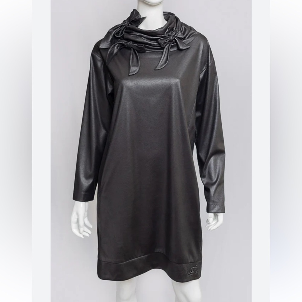 Cop.Copine cryolite robe unique turtle neck knots long sleeve dress sz Med